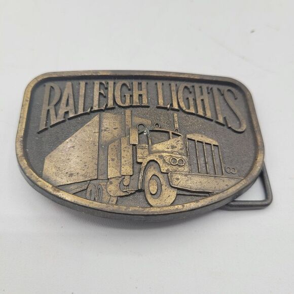 Raleigh Runway Other - Vintage Raleigh‎ Lights Tobacco Cigarettes Semi Truck Trucker Brass Belt Buckle